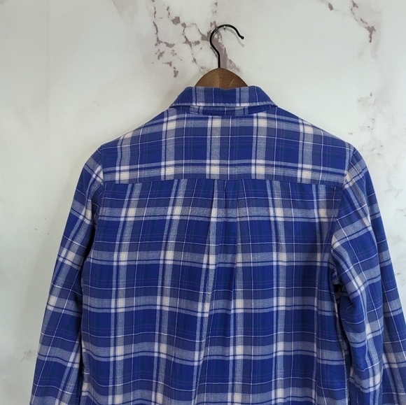 LL Bean Shirt Jacket Size XS Women Purple Plaid Fleece Lined Shacket Oversized - Picture 7 of 14